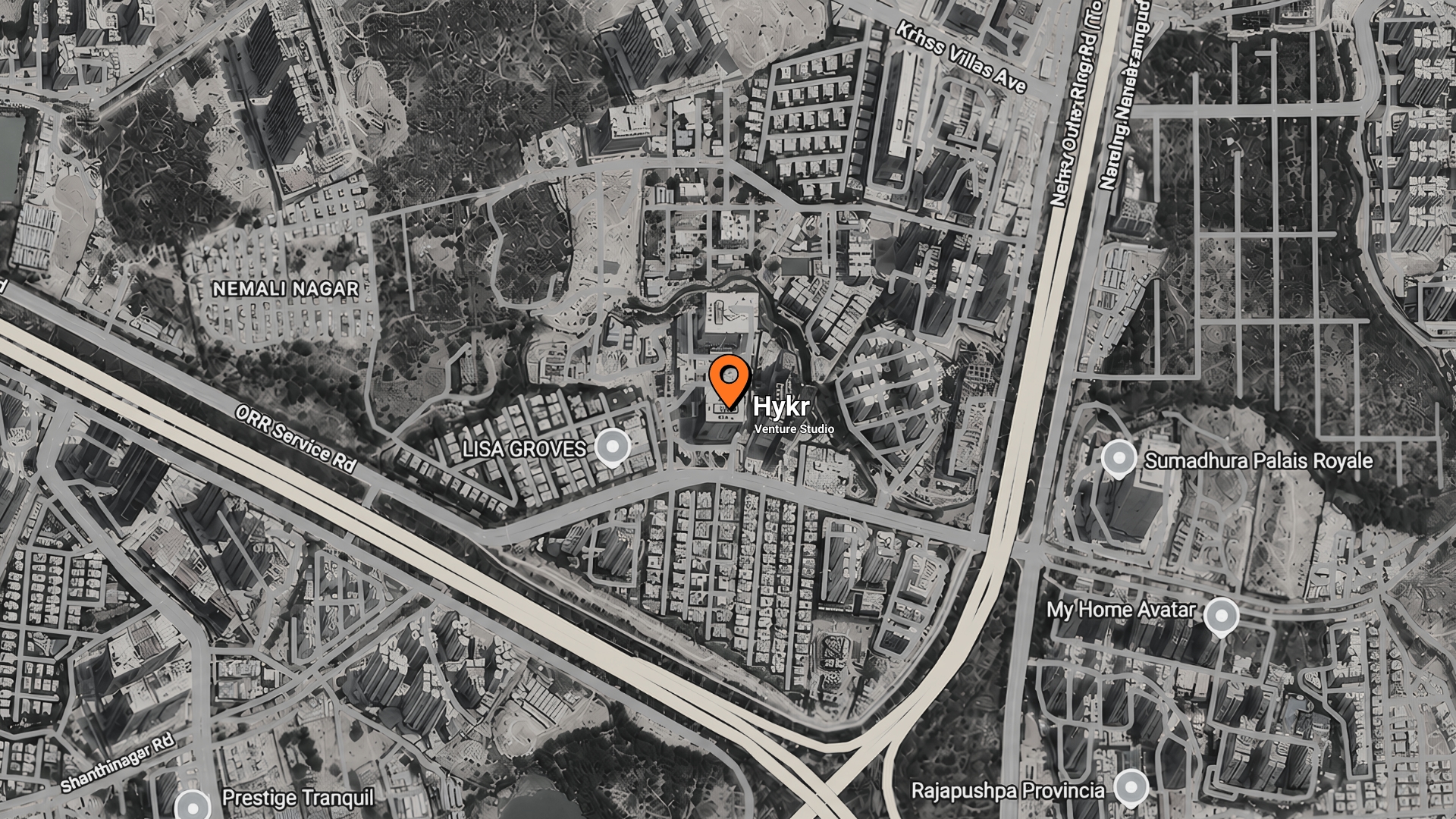 Map showing HyKr Venture Studio at 285 FD by Phoenix, Financial District, Hyderabad